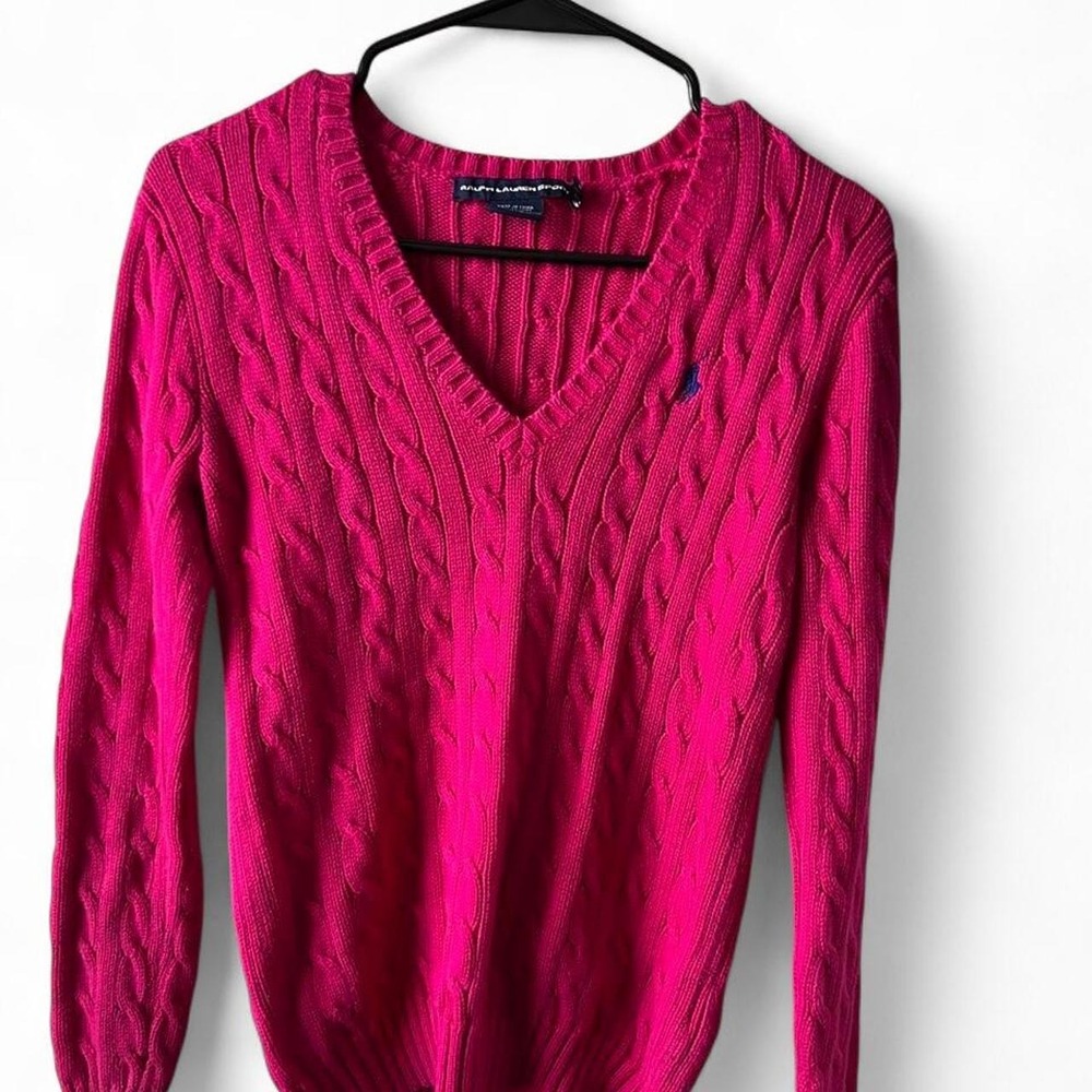 Ralph Lauren Sport Pink Cable Knit Cotton Sweater Women's Medium Preppy